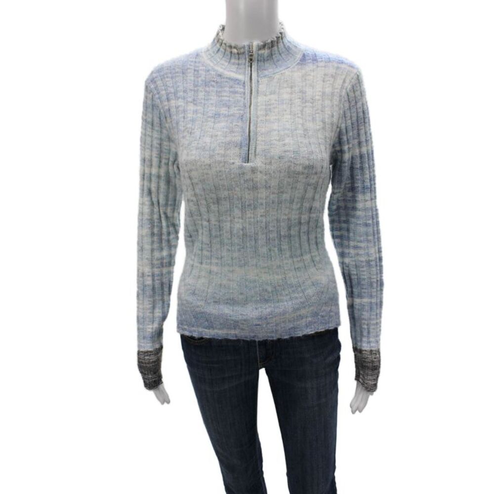 Central Park West Women Basic Striped Multicolor Mock Neck Zip Sweater Size S